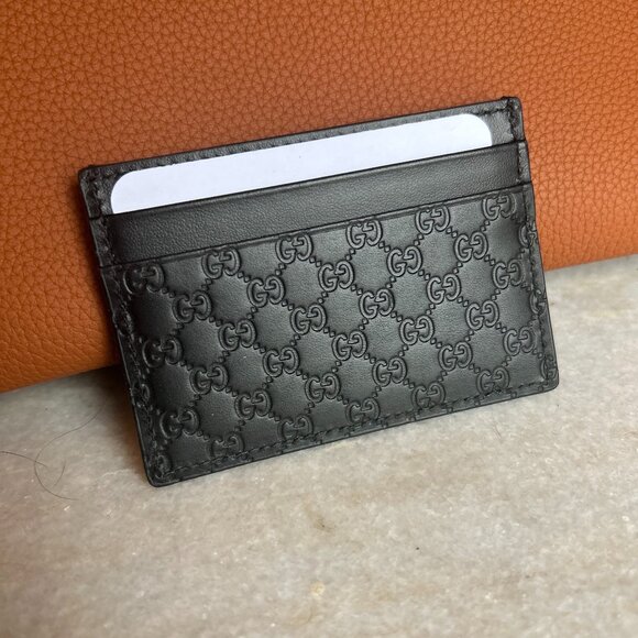 New Gucci Authentic Microguccissima Black Leather Card Holder (Micro Guccissima) - Picture 1 of 2